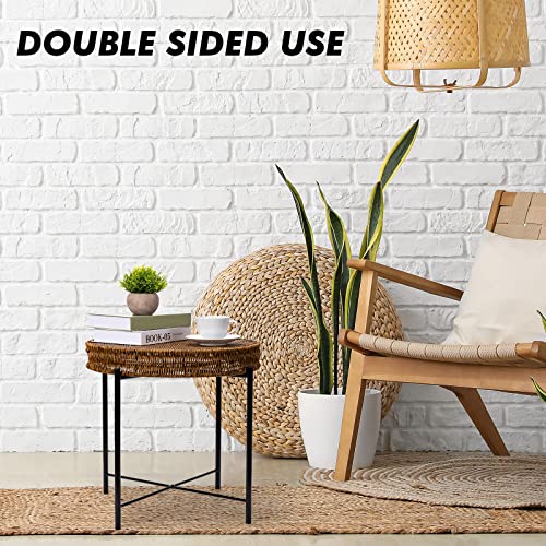 Woven Round End Table Rattan, 19in Small Side Table, Accent Table, Modern Bedside Table,Outdoor Side Tables for Patio,Brown Round End Table for Sofa Living Room Bedroom Office Balcony