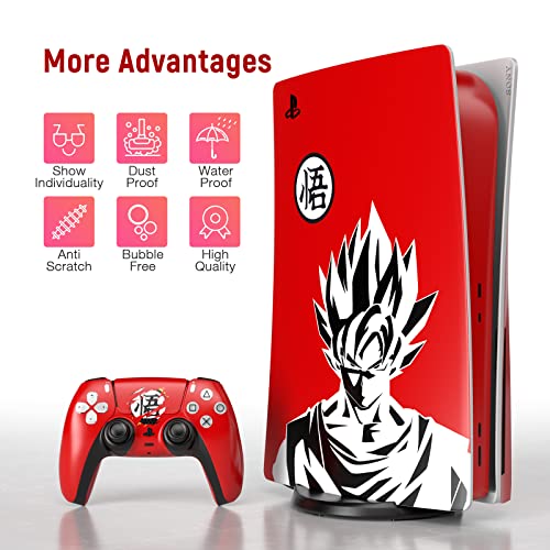 TESSGO PS 5 Skin Disc Edition Anime Console and Controller Vinyl Sticker, Durable, Scratch Resistant, Bubble-Free, Precisely Line Up, Compatible with Play-Station 5