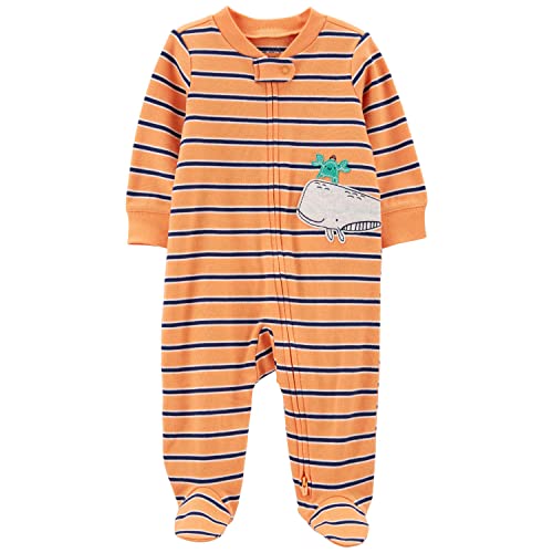 Carter's Baby Boys' 1 Piece Cotton Footed Sleepers (3 Months, Orange Whale/Stripes)