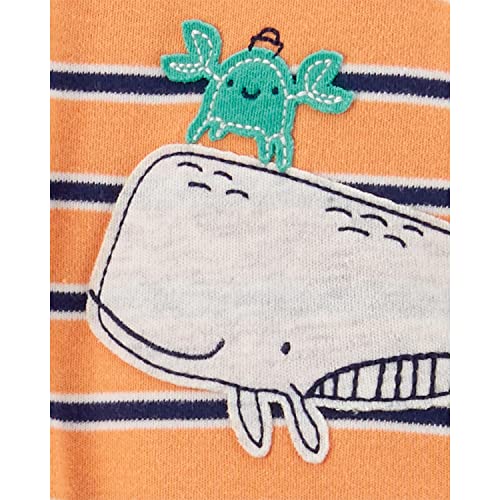 Carter's Baby Boys' 1 Piece Cotton Footed Sleepers (3 Months, Orange Whale/Stripes)