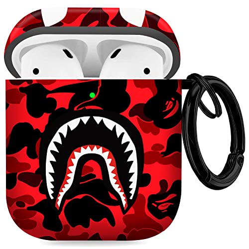 CULIPPA for AirPods 2 Case Cover Shark Mouth Camo Style Pattern Design for Airpods 2nd Generation Silicone Protective Case Shockproof for Women Girls with Keychain for Apple Airpods 2/1 Charging Case