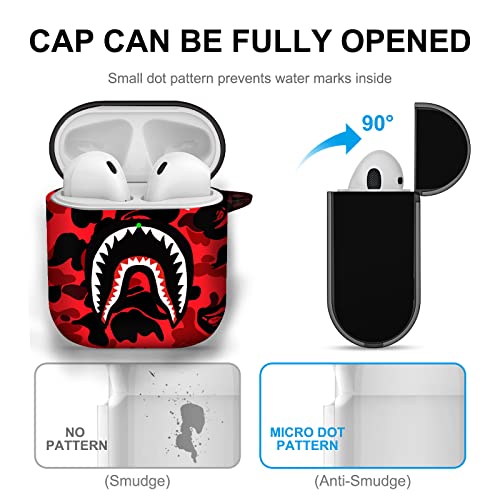 CULIPPA for AirPods 2 Case Cover Shark Mouth Camo Style Pattern Design for Airpods 2nd Generation Silicone Protective Case Shockproof for Women Girls with Keychain for Apple Airpods 2/1 Charging Case