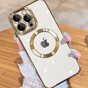 JUESHITUO Magnetic Clear for iPhone 14 Pro Max Case with Full Camera Protection [Never Yellow] [No.1 Strong N52 Magnets] [Military Grade Drop Protection] for Women Girls Phone TPU Case (6.7")-Golden