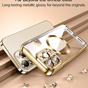 JUESHITUO Magnetic Clear for iPhone 14 Pro Max Case with Full Camera Protection [Never Yellow] [No.1 Strong N52 Magnets] [Military Grade Drop Protection] for Women Girls Phone TPU Case (6.7")-Golden