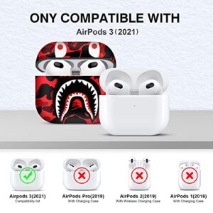 CULIPPA for AirPods 3 Case Cover Shark Mouth Camo Style Pattern Design for Airpods 3nd Generation Silicone Protective Case Shockproof for Women Girls with Keychain for Apple Airpods 3 Charging Case