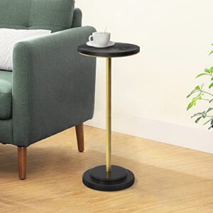 covlon drink table, weighted base pedestal table, martini table,small side table with wooden carved table top for living room, bedroom, modern, gold and black