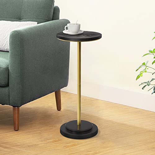 COVLON Drink Table, Weighted Base Pedestal Table, Martini Table,Small Side Table with Wooden Carved Table Top for Living Room, Bedroom, Modern, Gold and Black