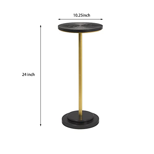 COVLON Drink Table, Weighted Base Pedestal Table, Martini Table,Small Side Table with Wooden Carved Table Top for Living Room, Bedroom, Modern, Gold and Black