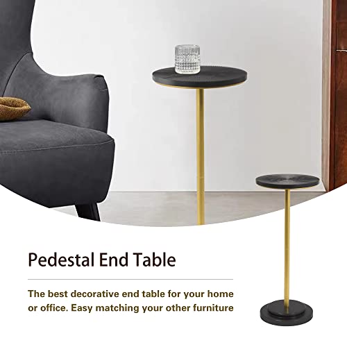 COVLON Drink Table, Weighted Base Pedestal Table, Martini Table,Small Side Table with Wooden Carved Table Top for Living Room, Bedroom, Modern, Gold and Black