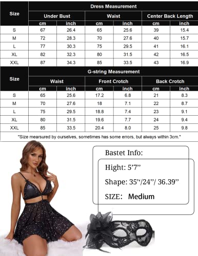 Avidlove Plus Size Lingerie Lace Teddy Babydoll V Neck Lace Nighty Sleepwear Flocking Nightdress Black Star XXL