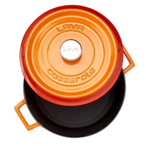 LAVA 7 Quarts Cast Iron Dutch Oven: Multipurpose Stylish Round Shape Dutch Oven Pot with Three Layers of Enamel Coated with Trendy Lid (Orange)