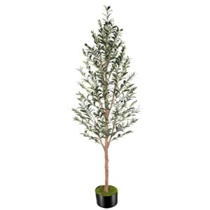 oxllxo 7ft artificial olive tree (82in) tall fake potted olive silk tree with planter large faux olive branches and fruits artificial tree for office living room home floor decor (indoor/outdoor)