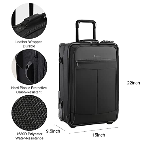 Bonioka Rolling Garment Bag with Wheels, Garment Bags with Built-in TSA Lock, 22 Inch Travel Garment Bag Suitcase Luggage 2 in 1 for Business Travel Essentials Black