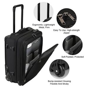 Bonioka Rolling Garment Bag with Wheels, Garment Bags with Built-in TSA Lock, 22 Inch Travel Garment Bag Suitcase Luggage 2 in 1 for Business Travel Essentials Black