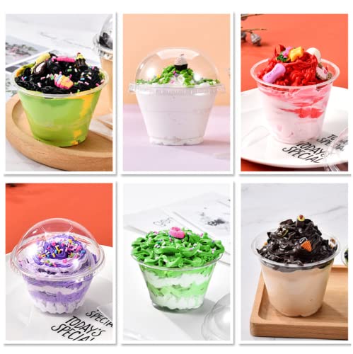 Rainmae 50-Pack Disposable Clear Plastic Cups with Dome Lids, 180ml/6oz Crystal PET Dessert Cups for To Go Iced Coffee Cold Drinks, Smoothie, Bubble Boba Tea, Juice, Parfait, Frappuccino, Milkshake