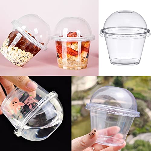 Rainmae 50-Pack Disposable Clear Plastic Cups with Dome Lids, 180ml/6oz Crystal PET Dessert Cups for To Go Iced Coffee Cold Drinks, Smoothie, Bubble Boba Tea, Juice, Parfait, Frappuccino, Milkshake