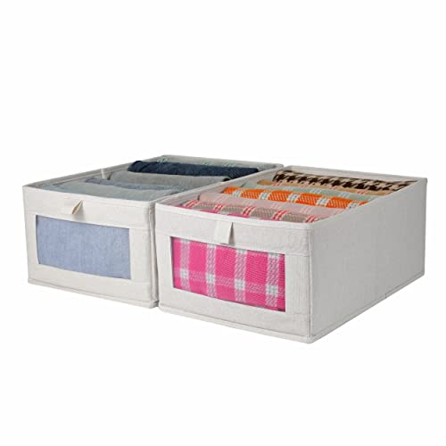 BDZBREN 2Pack Linen Storage Bins，Storage Containers for Organizing Clothing, Jeans, Toys, Shelves, Closet, Wardrobe - Closet Organizers and Storage，Foldable Large Storage Boxes Baskets with Window