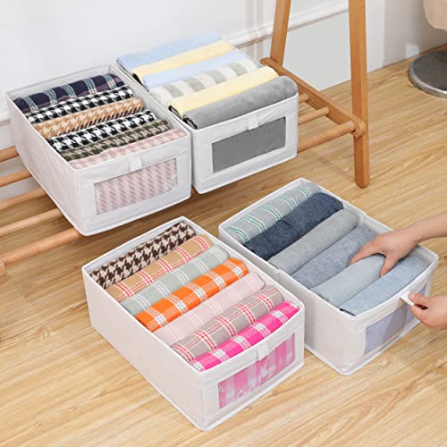 BDZBREN 2Pack Linen Storage Bins，Storage Containers for Organizing Clothing, Jeans, Toys, Shelves, Closet, Wardrobe - Closet Organizers and Storage，Foldable Large Storage Boxes Baskets with Window