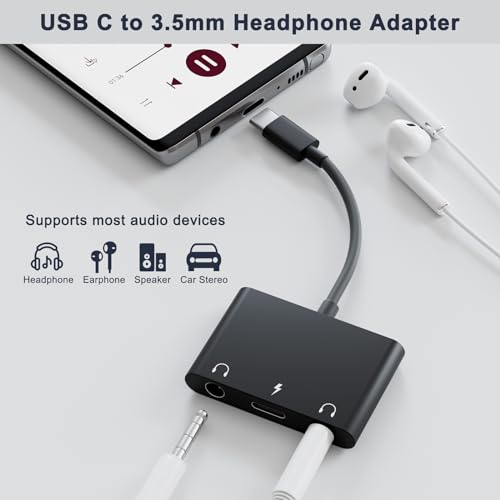 UWECAN USB C Headphone Adapter,3 in 1 USBC to 3.5mm Dual Headphone Jack Adapter for Stereo,USB-C Audio Adapter with Type-c Fast Charging Port,Headphone Splitter Compatible iPad Pro,Samsung,Google,etc