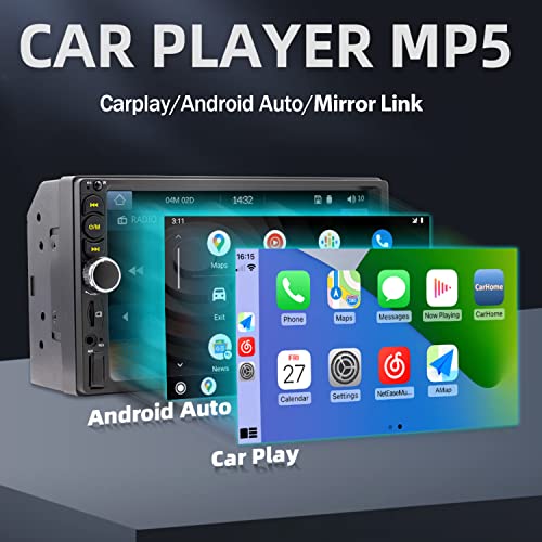 7'' Double Din Car Stereo Build-in Apple Carplay,Bluetooth 5.1 Hand-Free Calling,Touchscreen Car Radio,GPS Navigation,Car FM,Night Vison Backup Camera,Fit Your Car,USB/TF/Subwoorf/240 watts