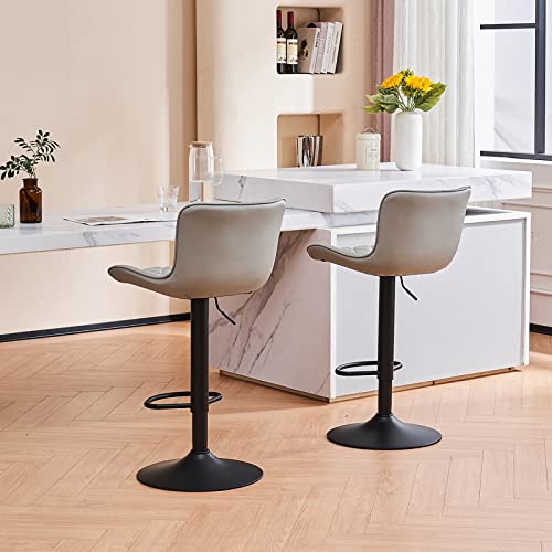 YOUNUOKE Bar Stools with Back, Modern Faux Leather Swivel Counter Height Barstools Adjustable Tall Bar Stools, Single Bar Chairs for Kitchen Islands, Grey Gray