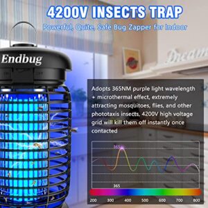 Endbug Bug Zapper Outdoor, Mosquito Zapper Outdoor with LED Light, 4200V Electric Bug Zapper, 5ft Power Cord, IPX6 Waterproof Fly Trap, 2-in-1 Fly Zapper Indoor for Patio Garden Backyard Home, Plug in