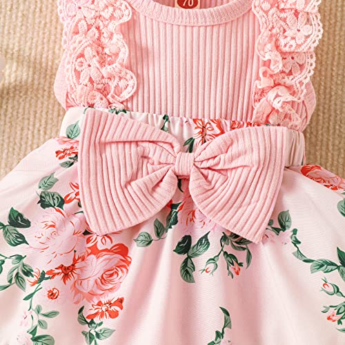 Mubineo Baby Girl Summer Clothes Outfits Sleeveless Lace Floral Romper Dress Newborn Outfit (Pink, 3-6 Months)