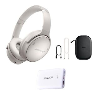 bose quietcomfort 45 wireless noise cancelling headphones, white smoke with power bank charger