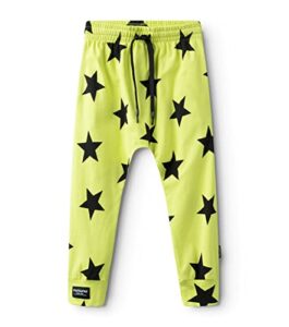 nununu light baggy pants, toddlers harem sweatpants, for toddler boys and girls, 100% cotton, unisex, star - hot lime, 10-11 years