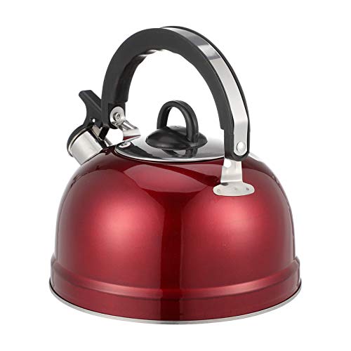 UPKOCH Whistling Stovetop Tea Kettle 3L Stainless Steel Teapot Hot Water Boiling Whistling Tea Pot with Cool Grip Ergonomic Handle for Gas Induction Electric Stovetops Red