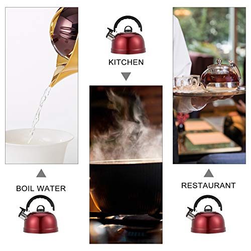 UPKOCH Whistling Stovetop Tea Kettle 3L Stainless Steel Teapot Hot Water Boiling Whistling Tea Pot with Cool Grip Ergonomic Handle for Gas Induction Electric Stovetops Red