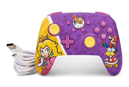 PowerA Enhanced Nintendo Switch Wired Controller - Princess Peach Battle, Mario, Gamepad, game controller, Mappable Advanced Gaming Buttons, 10ft Cable, 3.5mm headphone jack, Wired Pro Controller for Switch, Officially Licensed by Nintendo