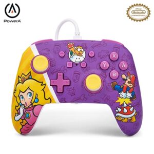 powera enhanced nintendo switch wired controller - princess peach battle, mario, gamepad, game controller, mappable advanced gaming buttons, 10ft cable, 3.5mm headphone jack, wired pro controller for switch, officially licensed by nintendo