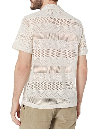 GUESS Men's Short Sleeve Geo Crochet Knit Shirt, Muted Stone