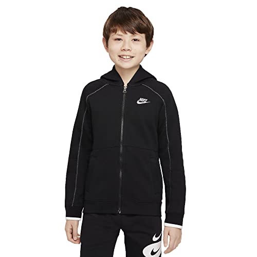 Nike Sportswear Big Kids Boys Fleece Full-Zip Hoodie (as1, alpha, l, regular, Black/Smoke Grey/White)