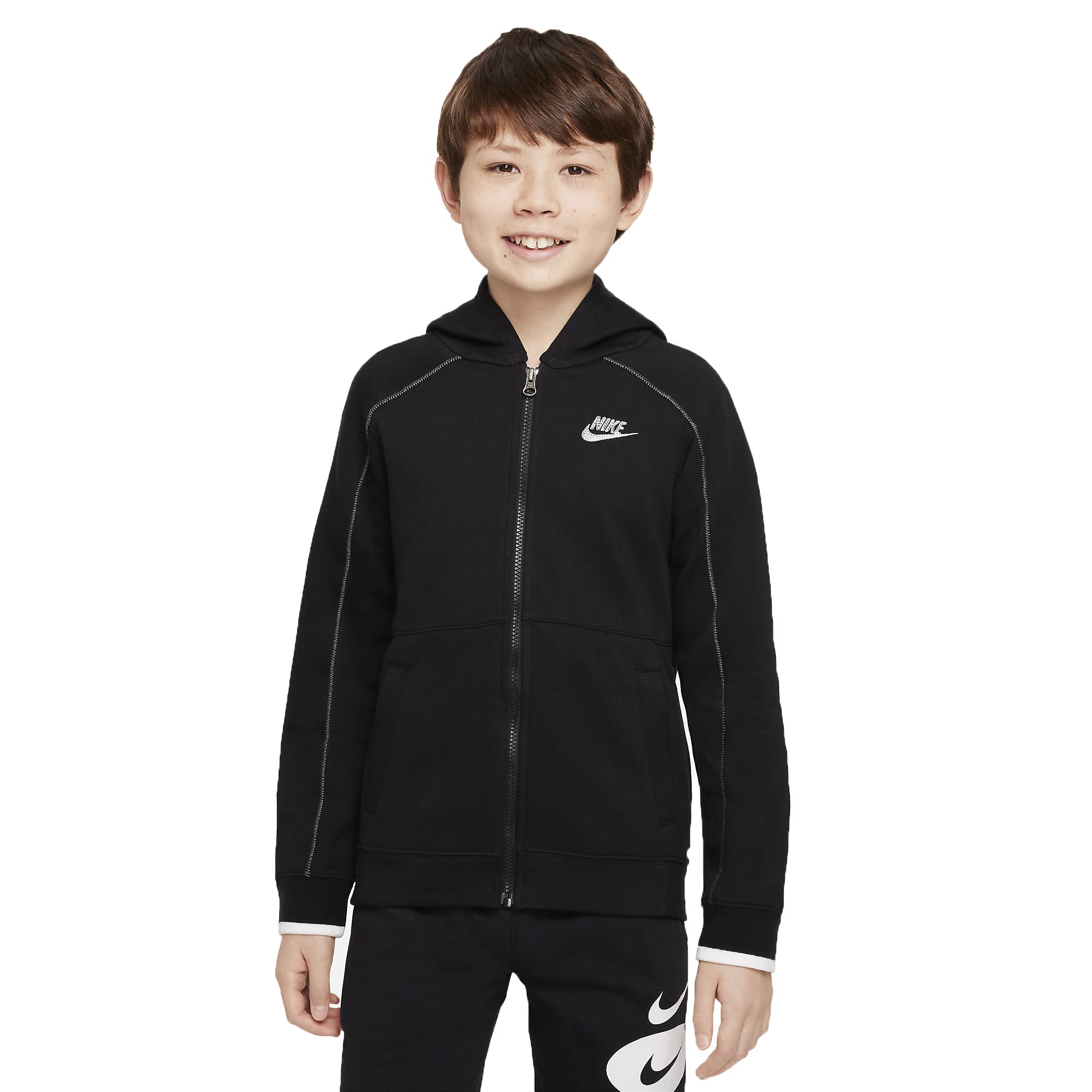 Nike Sportswear Big Kids Boys Fleece Full-Zip Hoodie (as1, alpha, m, regular, Black/Smoke Grey/White)