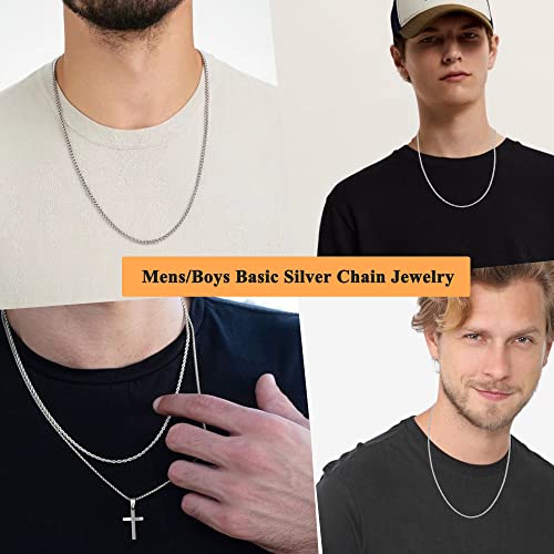 Reoxvo 2mm Silver Chain Necklace Jewelry for Men Boys Stainless Steel Mens Thin Box Chain Necklaces Italy Chains for Men 20 inch