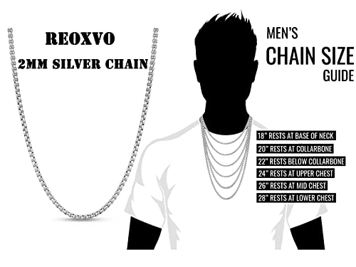 Reoxvo 2mm Silver Chain Necklace Jewelry for Men Boys Stainless Steel Mens Thin Box Chain Necklaces Italy Chains for Men 20 inch