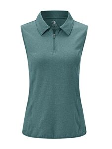 ysento women's golf polo shirts tops sleeveless collared 1/4 zip dry fit uv protection sun shirts denim blue xl