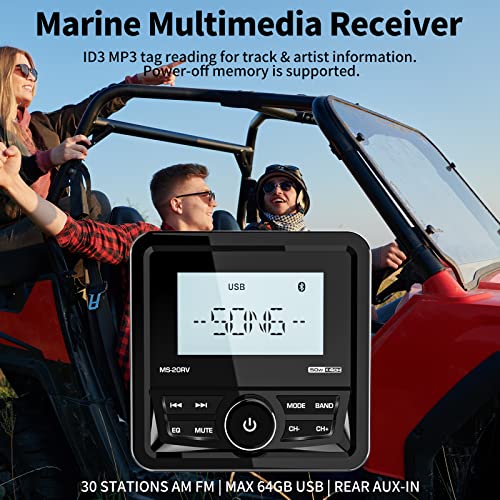 Bluetooth Marine Digital Media Receiver: 2.8" LCD Display Waterproof Boat Radio System - Marine Gauge Stereo with AM FM | USB AUX MP3 | 200W Pre-Amp EQ Subwoofer