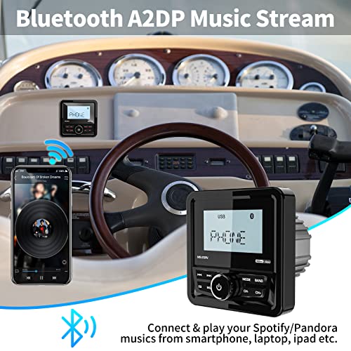 Bluetooth Marine Digital Media Receiver: 2.8" LCD Display Waterproof Boat Radio System - Marine Gauge Stereo with AM FM | USB AUX MP3 | 200W Pre-Amp EQ Subwoofer