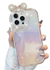 threesee for iphone 14 pro max mickey mouse cartoon case,bling glitter diamond cute bow soft tpu women girls kids protective clear phone case for iphone14 pro max 6.7 inch