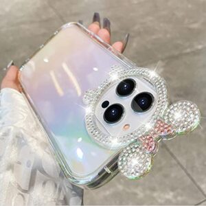 Threesee for iPhone 14 Pro Max Mickey Mouse Cartoon Case,Bling Glitter Diamond Cute Bow Soft TPU Women Girls Kids Protective Clear Phone Case for iPhone14 Pro Max 6.7 inch