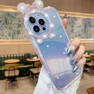 Threesee for iPhone 14 Pro Max Mickey Mouse Cartoon Case,Bling Glitter Diamond Cute Bow Soft TPU Women Girls Kids Protective Clear Phone Case for iPhone14 Pro Max 6.7 inch