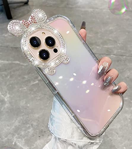 Threesee for iPhone 14 Pro Max Mickey Mouse Cartoon Case,Bling Glitter Diamond Cute Bow Soft TPU Women Girls Kids Protective Clear Phone Case for iPhone14 Pro Max 6.7 inch