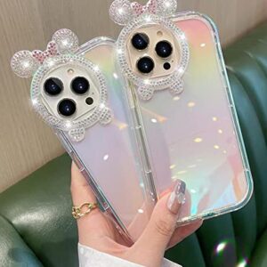 Threesee for iPhone 14 Pro Max Mickey Mouse Cartoon Case,Bling Glitter Diamond Cute Bow Soft TPU Women Girls Kids Protective Clear Phone Case for iPhone14 Pro Max 6.7 inch