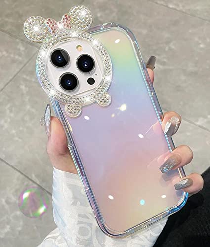 Threesee for iPhone 14 Pro Max Mickey Mouse Cartoon Case,Bling Glitter Diamond Cute Bow Soft TPU Women Girls Kids Protective Clear Phone Case for iPhone14 Pro Max 6.7 inch