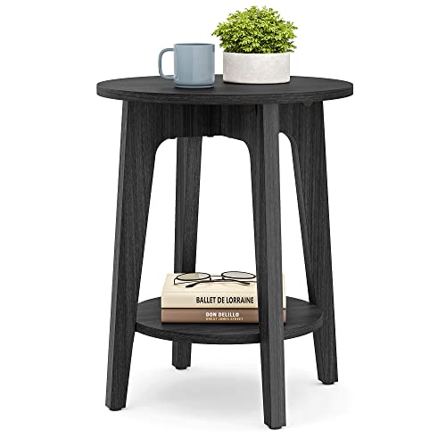 VASAGLE Round End Table with Lower Shelf, Nightstand for Small Spaces, 15.8 x15.8 x 19.7 Inches, Black