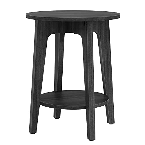 VASAGLE Round End Table with Lower Shelf, Nightstand for Small Spaces, 15.8 x15.8 x 19.7 Inches, Black