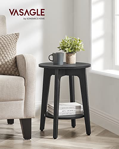 VASAGLE Round End Table with Lower Shelf, Nightstand for Small Spaces, 15.8 x15.8 x 19.7 Inches, Black